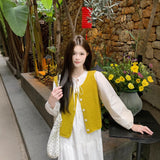 Yellow Vest Dress Suit Women's Long 2026 Spring New Super-Good-Looking White Shirt Skirt Two Sets