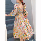 French Hepburn Style Temperament Retro Chic Beautiful Mashed Flower Bubble Sleeve Dress Dress Women Summer