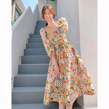 French Hepburn Style Temperament Retro Chic Beautiful Mashed Flower Bubble Sleeve Dress Dress Women Summer