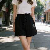 Casual Sports Shorts Female Embroidered Bear 2026 New Summer Student Loose Leisure Pants High Waist Girl Broad Leg Trousers