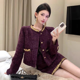 Famous Temperament Small Fragrant Suit Rich Man's Golden Feeling Hepburn Purple Light Luxury High-End Coat Half-Dress Dress A Complete Set