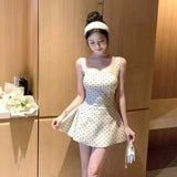 Small French Wave Dot Sling Dress Women's Summer 2026 New Temperament Beautiful A Word Fluffy Skirt
