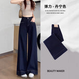 Denning Blue Broad-Legged Jeans Women's Autumn And Winter 2025 New High-Rise Straight Barrel Thin Loose Hanging Mop