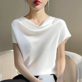 Silk Satin 2026 Spring And Summer New Short Female French Style T-Shirt Simple Short-Sleeved Large-Size Top