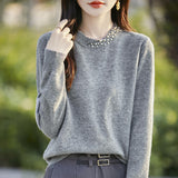 Wool Blended 2026 Autumn And Winter New Women's Round Neck Nails Loose Long-Sleeved Jacket Short Knitted Sweater Bottom Shirt