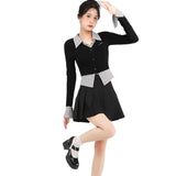 College Style Black Fake Two T-Shirt Women 2026 Spring Slimming Shirt Long-Sleeved Top