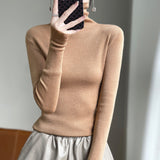 Fine-Woven Wool 2026 Autumn And Winter Women's New Short Korean Version Pile High-Necked Solid Color Knitted Shirt