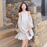 White Floral Dress Women's Summer 2025 New Small Shoulder Carefully Reduce The Age Of The Holiday Style A Skirt