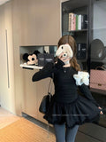 Korean Lace Splicing Bottom Long-Sleeved T-Shirt Women's Autumn And Winter New Slimming Threaded De-Velvet Skirt In Tide