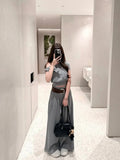 Korean Slanted Shoulder Leisure Sportswear Suit Women's Summer Age Reduction Waist Short-Sleeved Top High-Waist Broad Leg Pants Two Sets