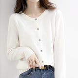 Wool Blended 2026 Autumn And Winter Women's New Pure Color Buckle Loose Collar Short Knitted Sweater Outside