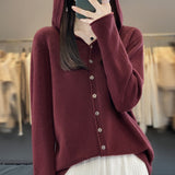 Line Ready-Wear 100% Pure Wool 2026 Autumn And Winter New Women's Short Loose Knitted Open-Shirt Jacket Hooded