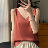 Silk Satin Double-Shoulder Sling Women's Vest 2026 Spring And Summer New Body Repair V Collar Short Temperament Inside The Top T-Shirt