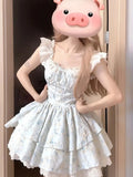 Gentle Sweet Flowers Small Flying Sleeve Dress Summer New Design Temperament To Waist Princess Ponum Short Skirt