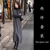 Cold-Indied Women's High-End Suit Temperament Sister Style Fashion Gray Vest Dress Bottom Shirt Two Sets Of Tide