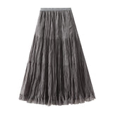 French Medium And Long Folded Mesh Dress Mid-Term Dress 2025 New A Word High-Waisted Fairy Dress Woman 8956