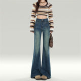 Black-Gray Micro-Horn Jeans Women 2025 Trend With New Autumn And Winter High Waist Thin Small Trumpet Pants