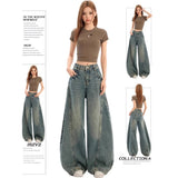 Vintage Crack Scissors Jeans Men And Women Spring And Autumn Summer New Loose Broad Legs Straight Scyter Pants