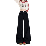 Black Wide-Legged Jeans Women's New High-Rise Large-Size Fat Mm Loose Apparent Thinness Feeling Without Tug Tug Tug Trousers