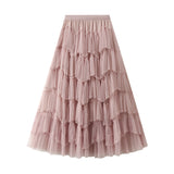 Heavy Industry Nail Pearl Cake Dress Net Yarn Half-Dress Fairy Dress High Waist Dress 1220