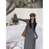 Vintage Long-Sleeved Knitted Dress Women's Spring And Autumn 2025 New French Design Feel Waist Temperament Long Skirt