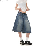 Denim Trousers Retro Broad Legs Daily Leisure Five-Point Trousers Women's Summer Trend New Loose Straight Shorts