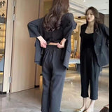 Large-Size Net Red Suit Suit Female New Temperament Casual High-Waisted Coat Thin Seven-Point Fashion Two-Piece