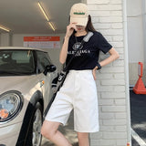 White High-Waisted Denim Shorts Women's Summer Small Big Leg Trousers Five-Pointed Trousers Loose Retro Straight Trousers