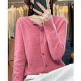 Line Ready-Wear 100% Pure Wool 2026 Autumn And Winter New Women's Short Collar Loose Knitted Cardigan Sweater Jacket