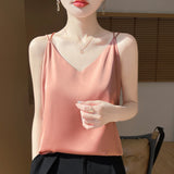 Silk Satin 2026 Spring And Summer Women's New Body Repair V Collar Short Niche Design With A Beauty Back Sling Vest