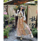 Summer Tourism Wearing Flower Color Splicing Cake Skirt Women 2025 Summer Design Feeling Small Half Skirt Woman Tide
