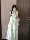 Summer French New Sweet Windless Sleeveless Neck Dress Temperament Thin Lace Splicing Flower Dress Dress Dress Dress Dress Woman