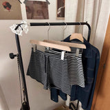 Striped Crash Casual Sports Shorts Women's 2025 Summer Thin Tying With High-Rise Broad-Legged Hot Pants Shorts