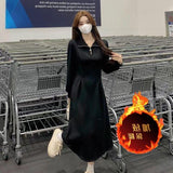 Tea Break French Polo Collar Spring Dress Women Spring And Autumn Gentle Feeling Waist Temperament Thin Inside Long Dress