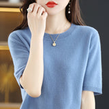 Wool Blended 2026 Autumn And Winter Women's New Loose Round-Neck Short-Case Small Design Short-Sleeved Top Knitwear Shirt