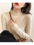 Half-High Collar Bottomed Bottoming Women's Spring And Autumn And Winter New White Long-Sleeved T-Shirt Wood In The Ear Of The Ocean High-End Coat