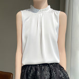 Silk Satin 2026 Summer New Women's Clothing Collar Sleeveless Vest T-Shirt Repair Body With A Half-Sleeve