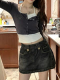 Vintage Design Fake Two Long-Sleeved T-Shirts Girls Early Autumn Hottie Short Hanging Neck Top Bottom Shirt