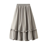 Pine Waist Wood Ear Folding Flower Buds Mid-Long Dress Girl 2025 New Crobs Thin Dress 2217