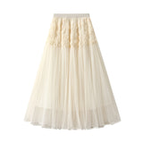 French Three-Dimensional Flower Mesh Dress Girl Spring And Autumn High Waist Thin Word Umbrella Skirt Small Long Dress 2165