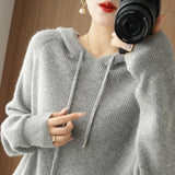 Wool Blended 2026 Autumn And Winter Women's New Korean Version Of Loose Hoodie Hoodie Solid Color Knitted Bottom Hoodie