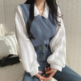 Chic French Retro Fashion T-Shirt Fake Two Spliced Shirt Women's Top Design Feel Chic Spring And Summer Shirt