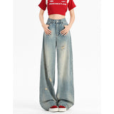 Vibe Ripped Jeans Women 2025 New Wash Worn High-Waisted Loose Straight-Legged Drag Pants