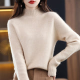 Line Ready-Wear 100% Pure Wool 2026 Autumn And Winter New Women's Half-High Collar Short- Jacket Loose Knit Sweater