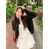 2026 Summer Sling Skirt With A Thin New Knit Shirt Female Hollow Hooded Coat