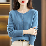 Soft Glutinous Wool Blended 2026 Autumn And Winter Women's New Sweater Buckle Loose Round-Neck Short Knitted Open Shirt Jacket