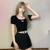 Summer Sweets Babes Short-Sleeved T-Shirt Girl 2025 New Belt Tie Design Short Blouse Sexy Thin