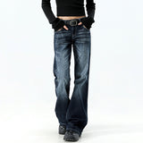 Vintage Blue-Gray Straight-Tight T-Horn Jeans Women 2025 New Low-Rise Slim Slimming Horseshoe Trousers
