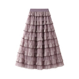 Autumn And Winter New French Gentle Design Lotus Leaf Side Mesh Cake Half-Body Unkempt Dress Woman 0302