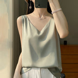 Silk Satin Double-Shoulder Sling Women's Vest 2026 Spring And Summer New Body Repair V Collar Short Temperament Inside The Top T-Shirt